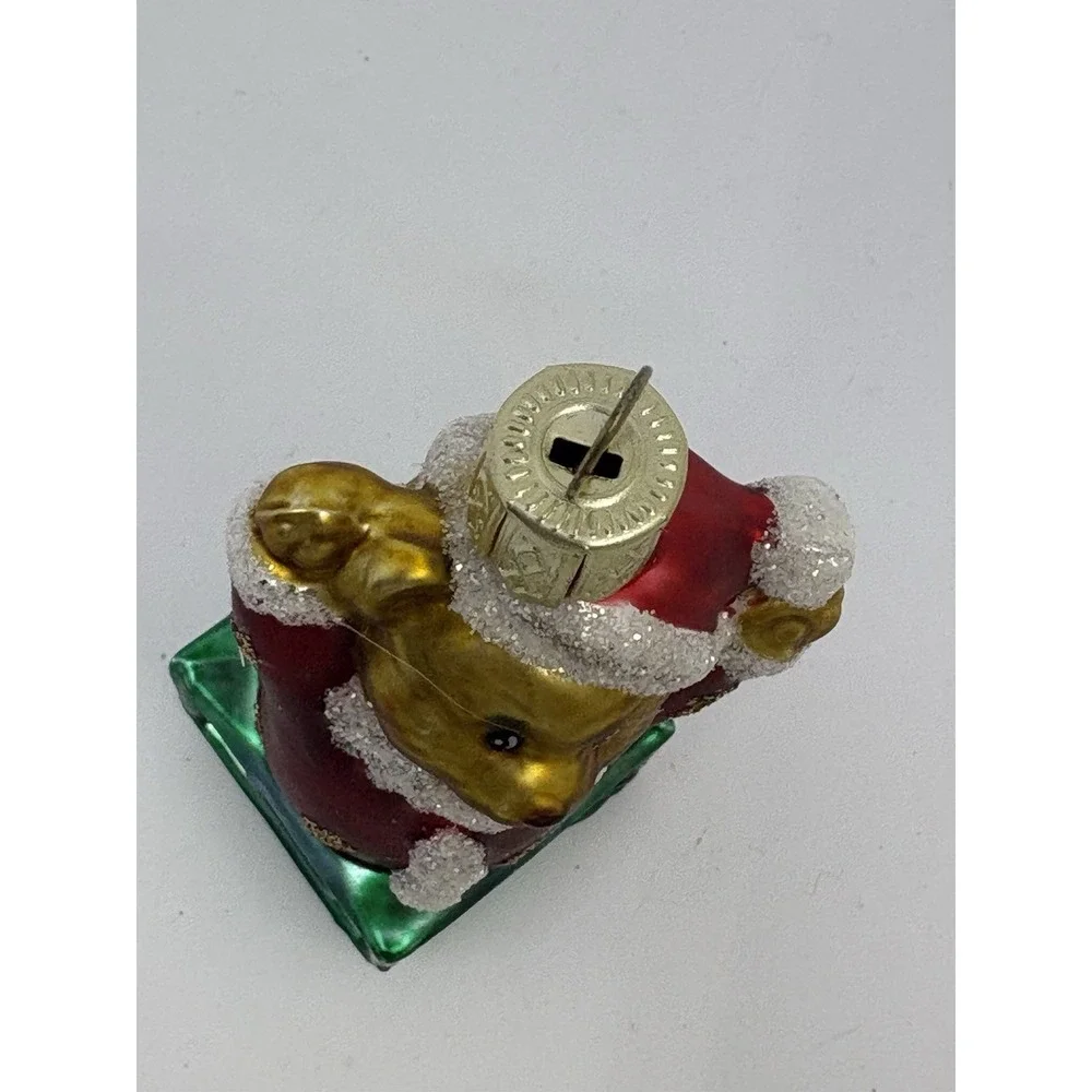 Teddy Bear On Letter Block Glass Christmas Ornament Santa